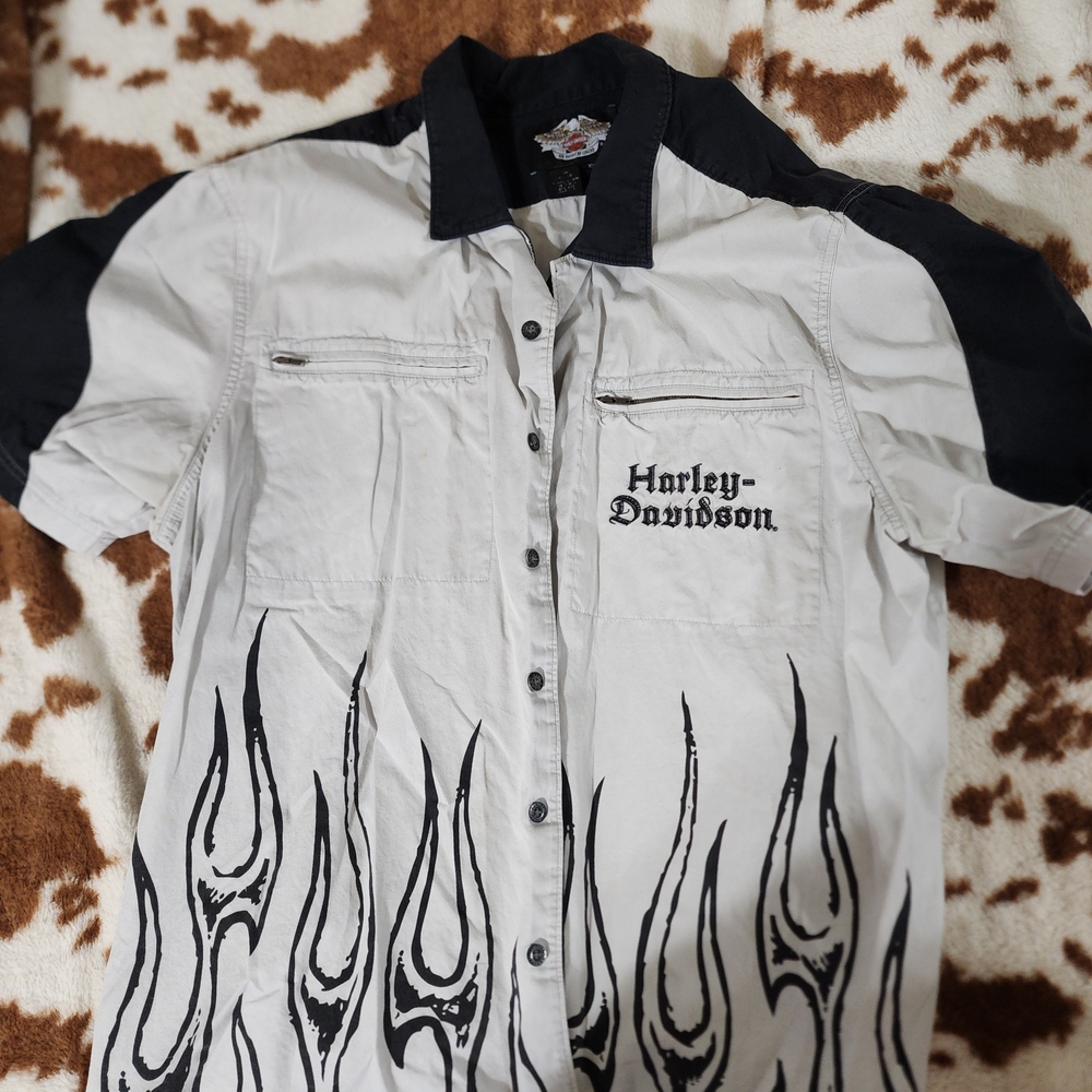Harley-Davidson Men's Black and White Flame Shirt